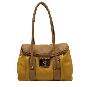 B. Makowsky Yellow Leather Flap Turn Lock Shoulder Bag